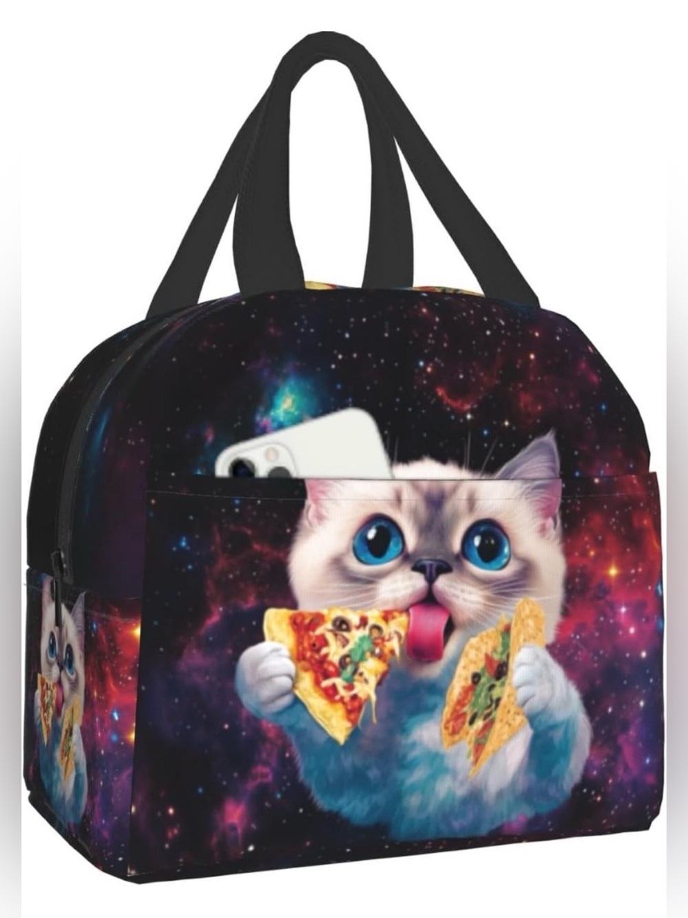 Cute Galaxy Cat Pizza Tote Bag - Blue